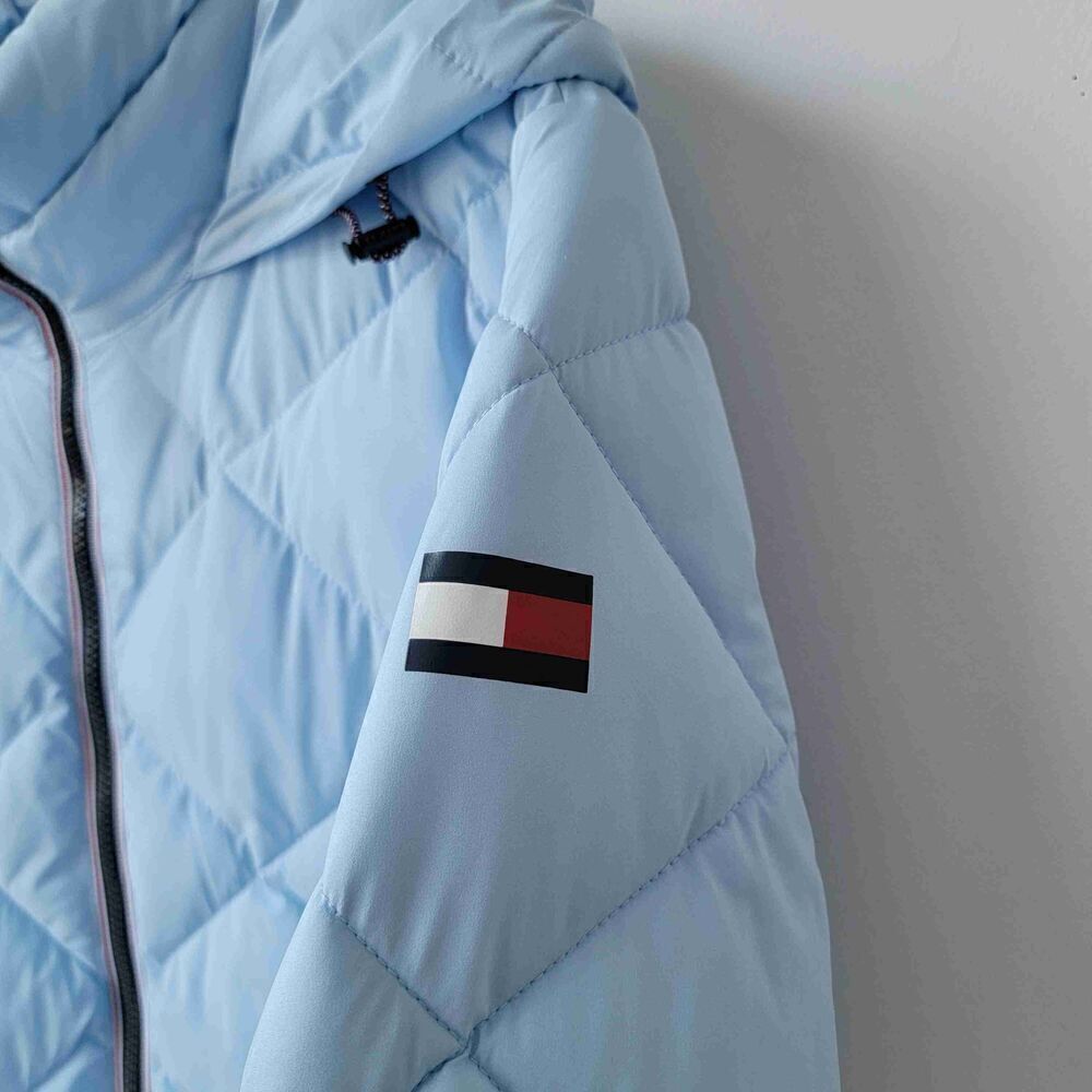 TOMMY HILFIGER Light Blue Quilted Puffer Hooded Jacket Womens Large - Picture 7 of 13